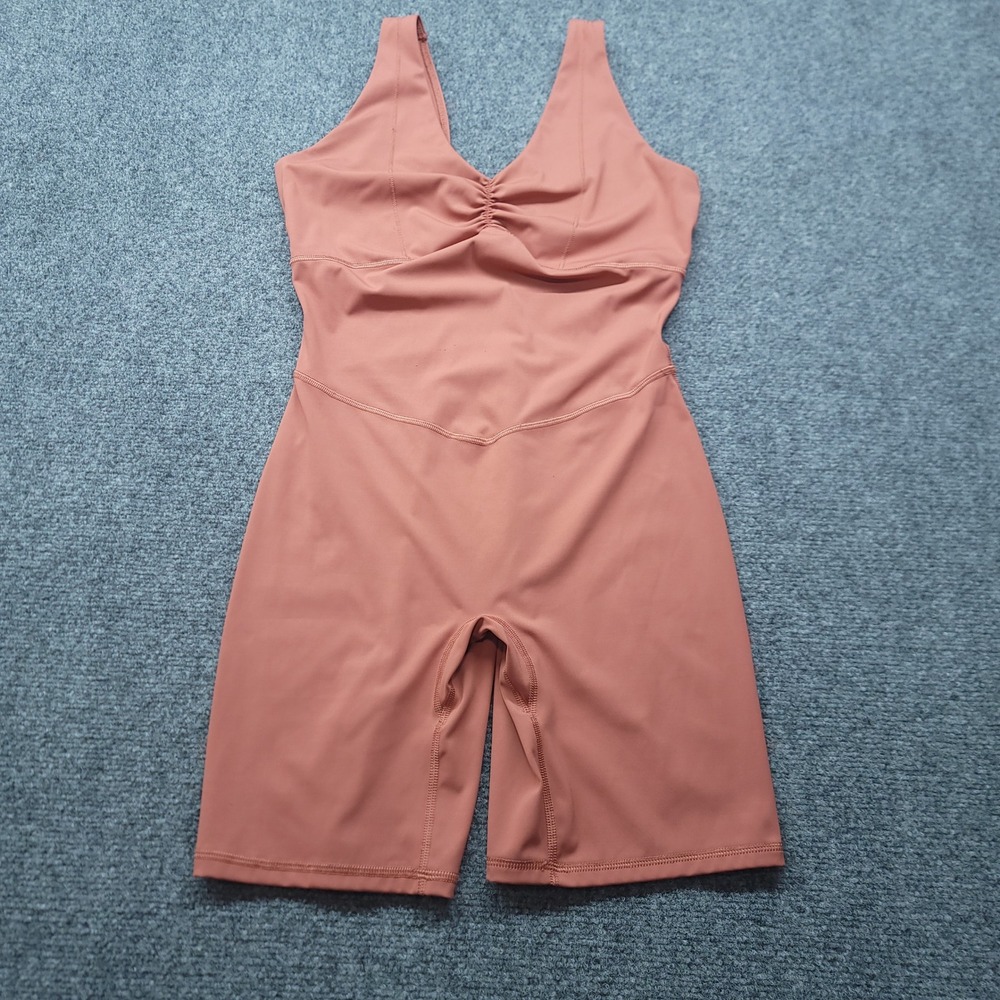 Gymshark Whitney Simmons Ruched V-Neck Bodysuit Clay Orange Small Romper